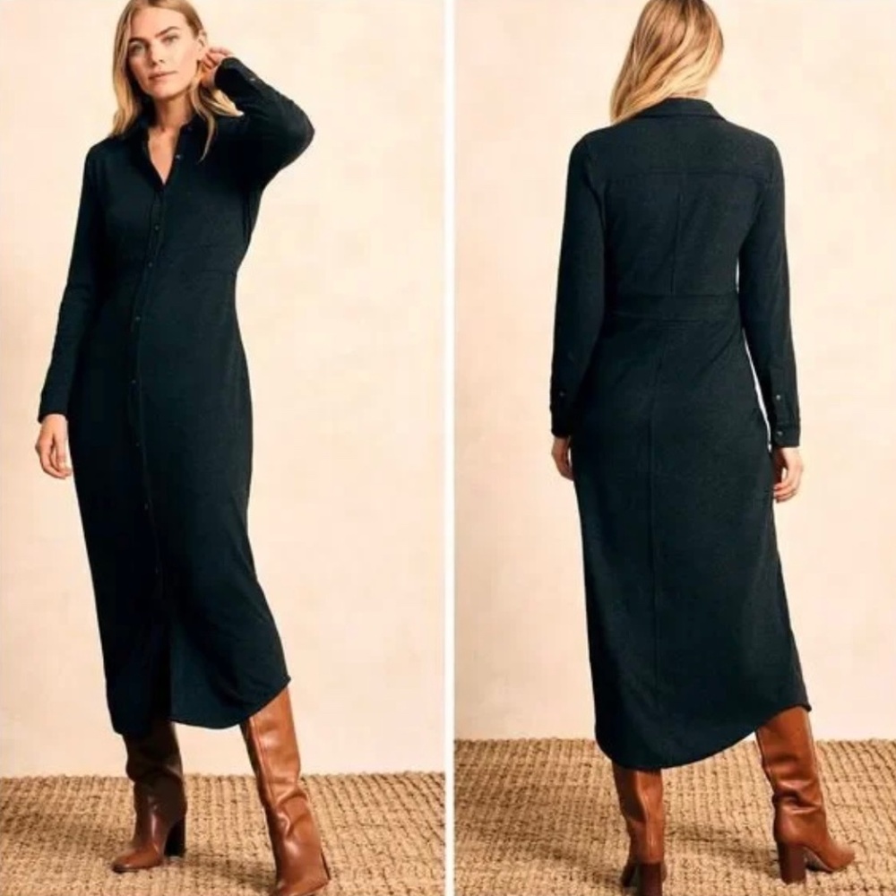 Faherty Legend Sweater Dress Shirt Dress Heathered Black Twill